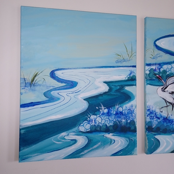 Original Painting 2 canvas panels set signed - Picture 3 of 4